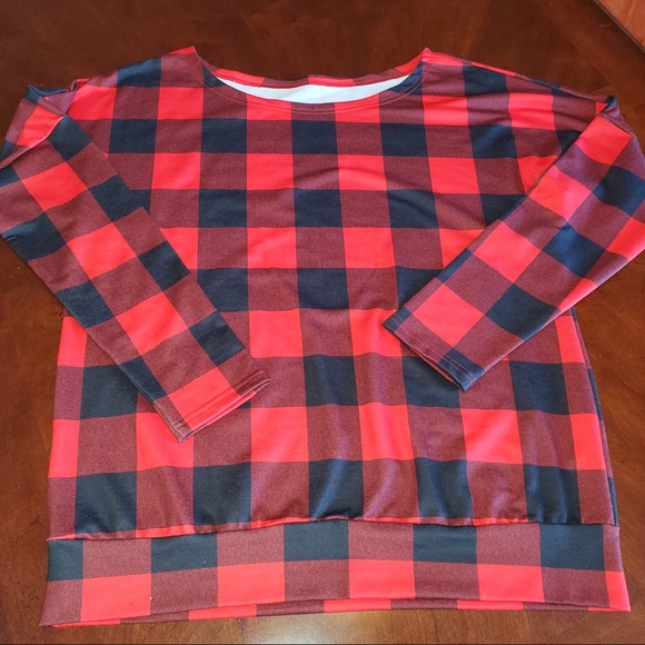 EUC- Plaid, off the shoulder, long sleeve shirt. - Picture 1 of 7